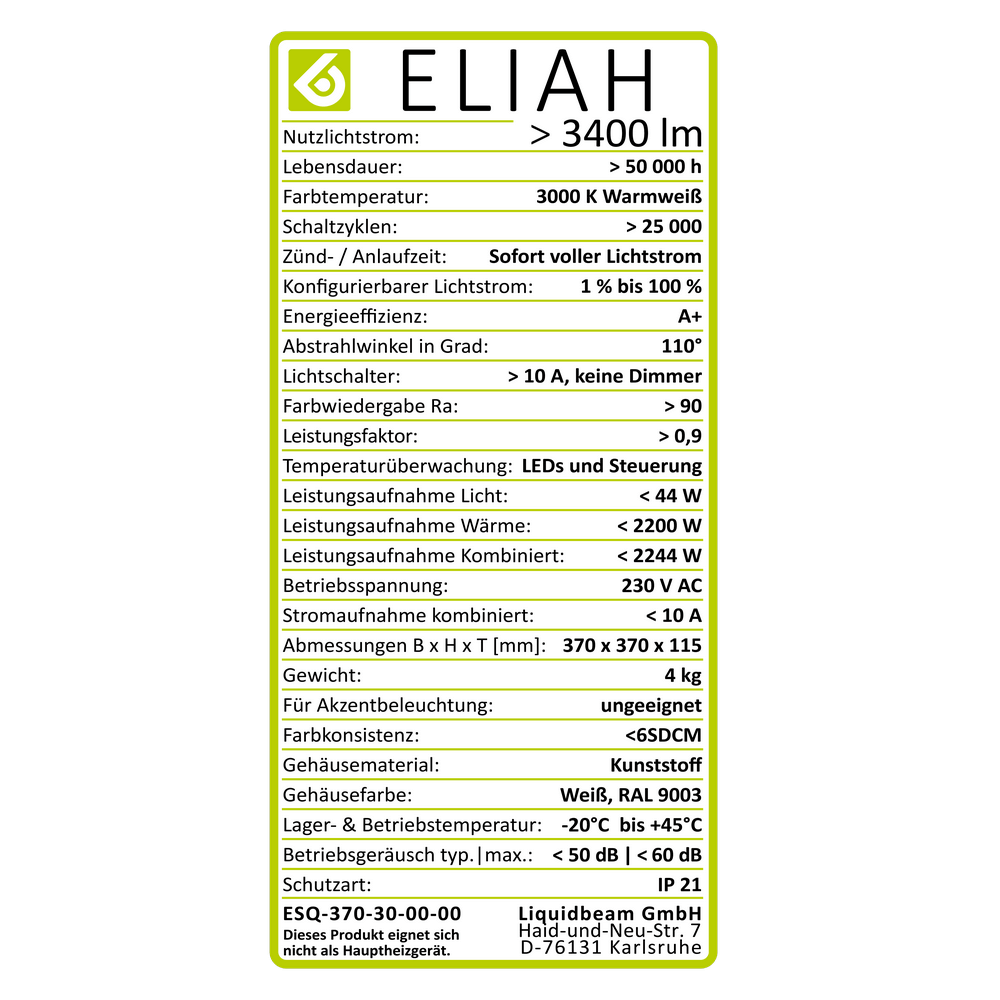 technische gegevensen ELIAH